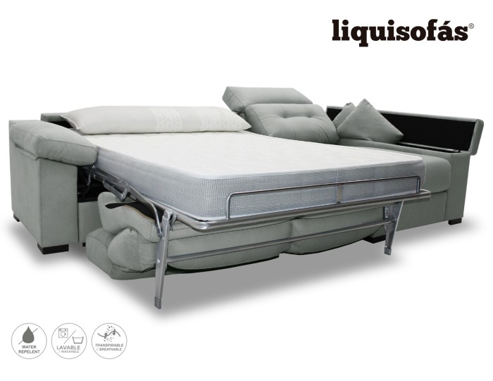 SOFÁ CHAISELONGUE CAMA CON SISTEMA ITALIANO Y RESPALDO RECLINABLE MOD. SIERRA